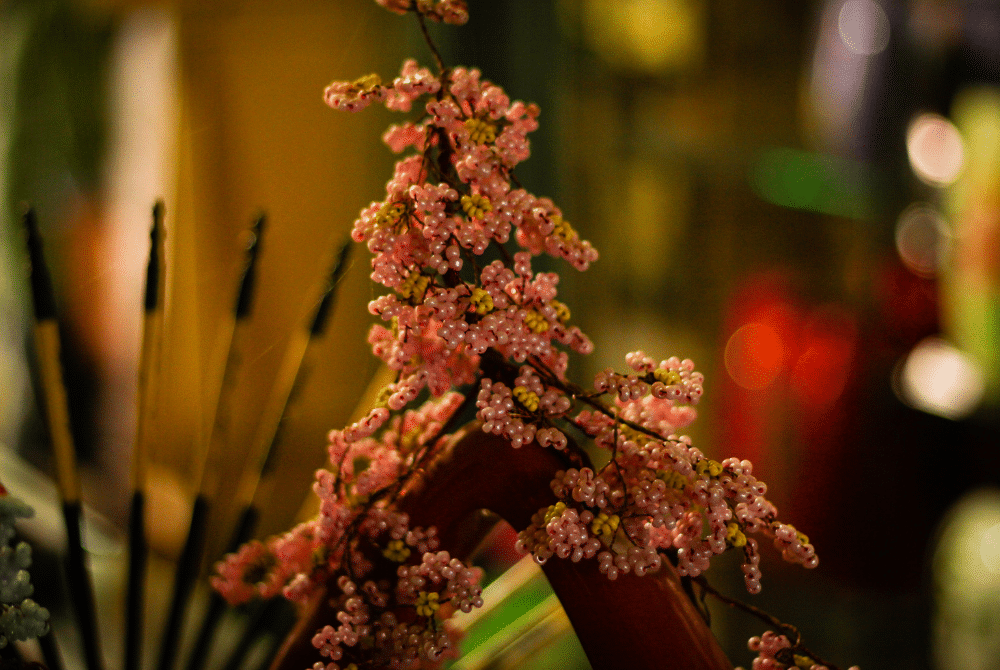 Handmade beaded flower arrangement, a unique Hanoi hidden gem.