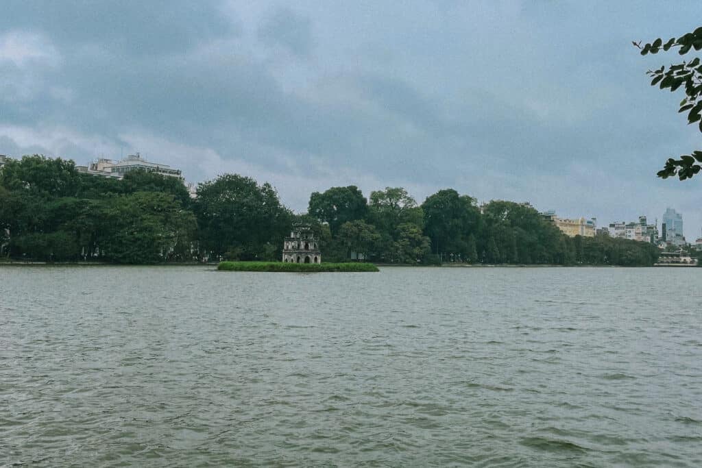 Turtle Tower on Hoan Kiem Lake, Hanoi. A hidden gem and must-see when considering what to do in Hanoi, Vietnam.