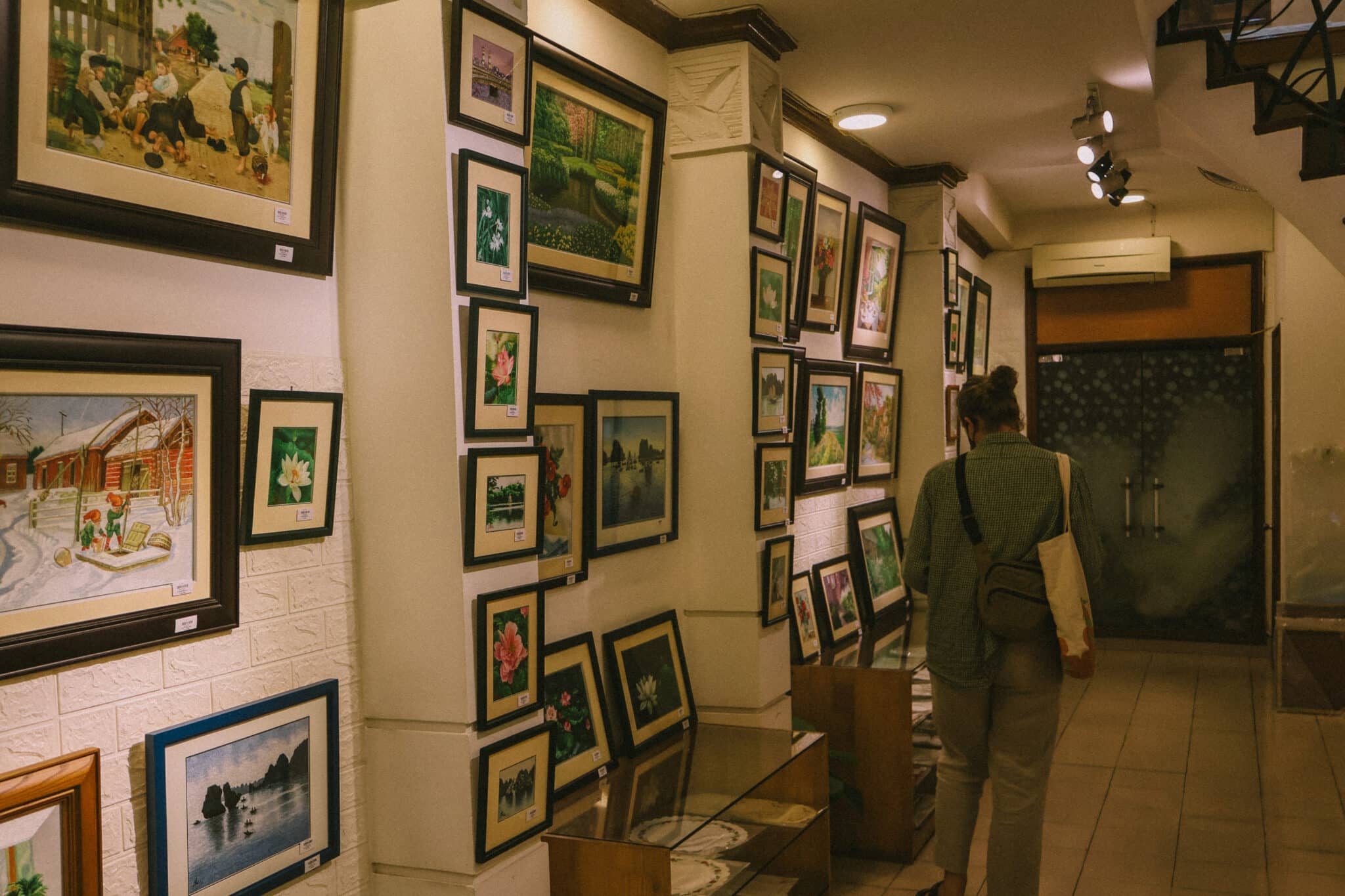 Hanoi hidden gem: Art gallery with framed embroidery art, a non-touristy thing to do in Hanoi.