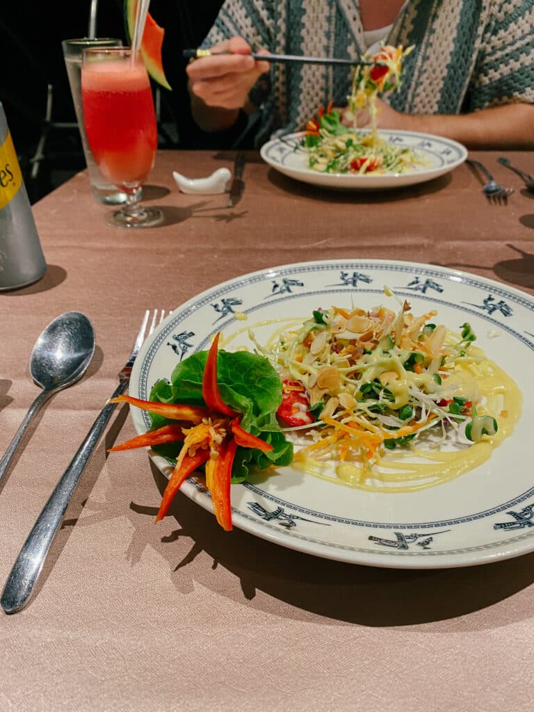 Salad served on L'Amour Junk during a private Ha Long Bay cruise
