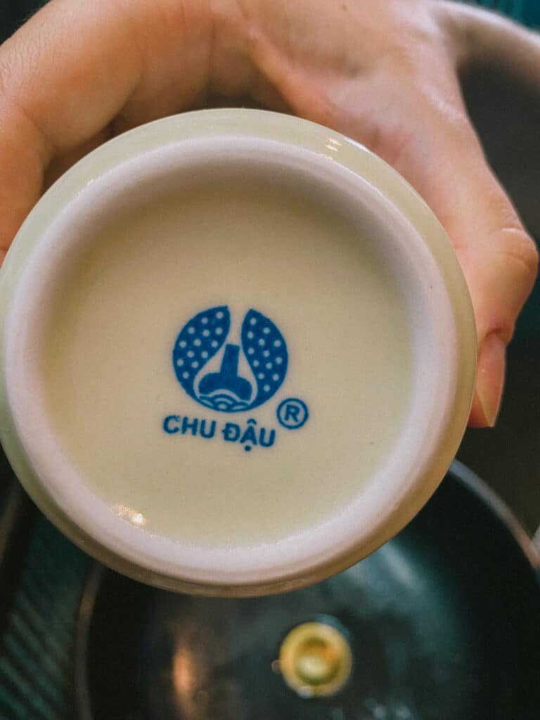 Chu Dau logo on the bottom of a ceramic cup from a luxury Ha Long Bay cruise