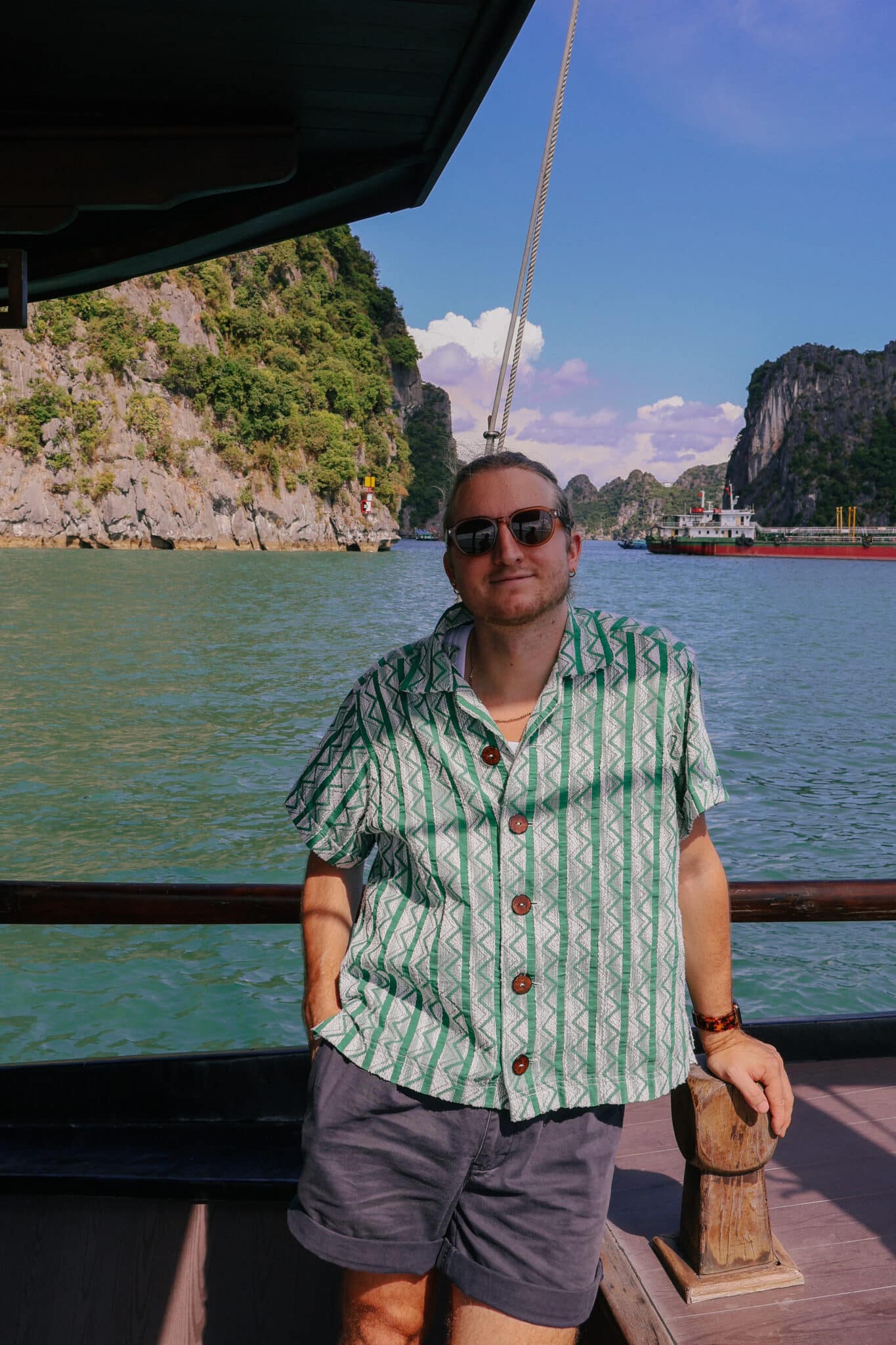 Man on L'Amour Junk during a private Ha Long Bay cruise