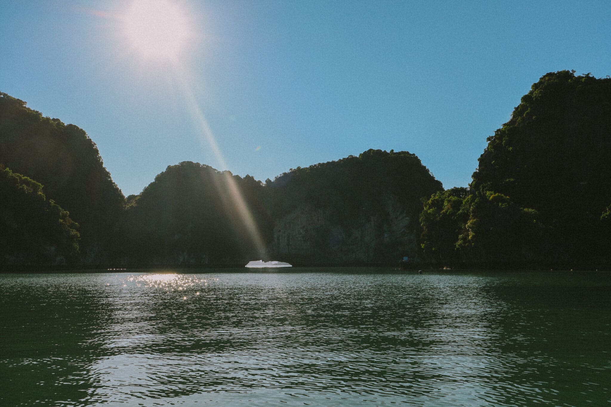 Sunbeam over a luxury Ha Long Bay cruise on L'Amour Junk.