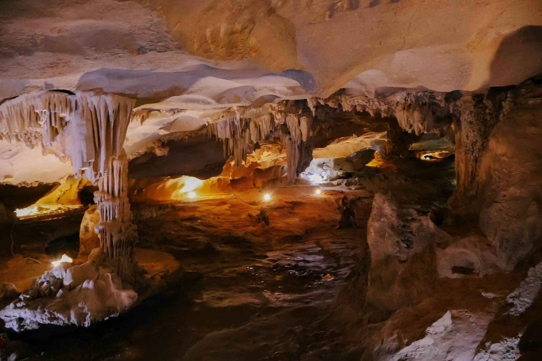 Stunning cave formations on a private Ha Long Bay cruise with L'Amour Junk