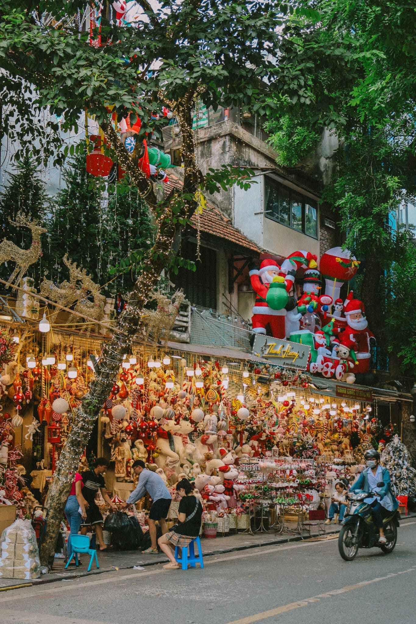Hanoi Old Quarter street shop with Christmas decorations