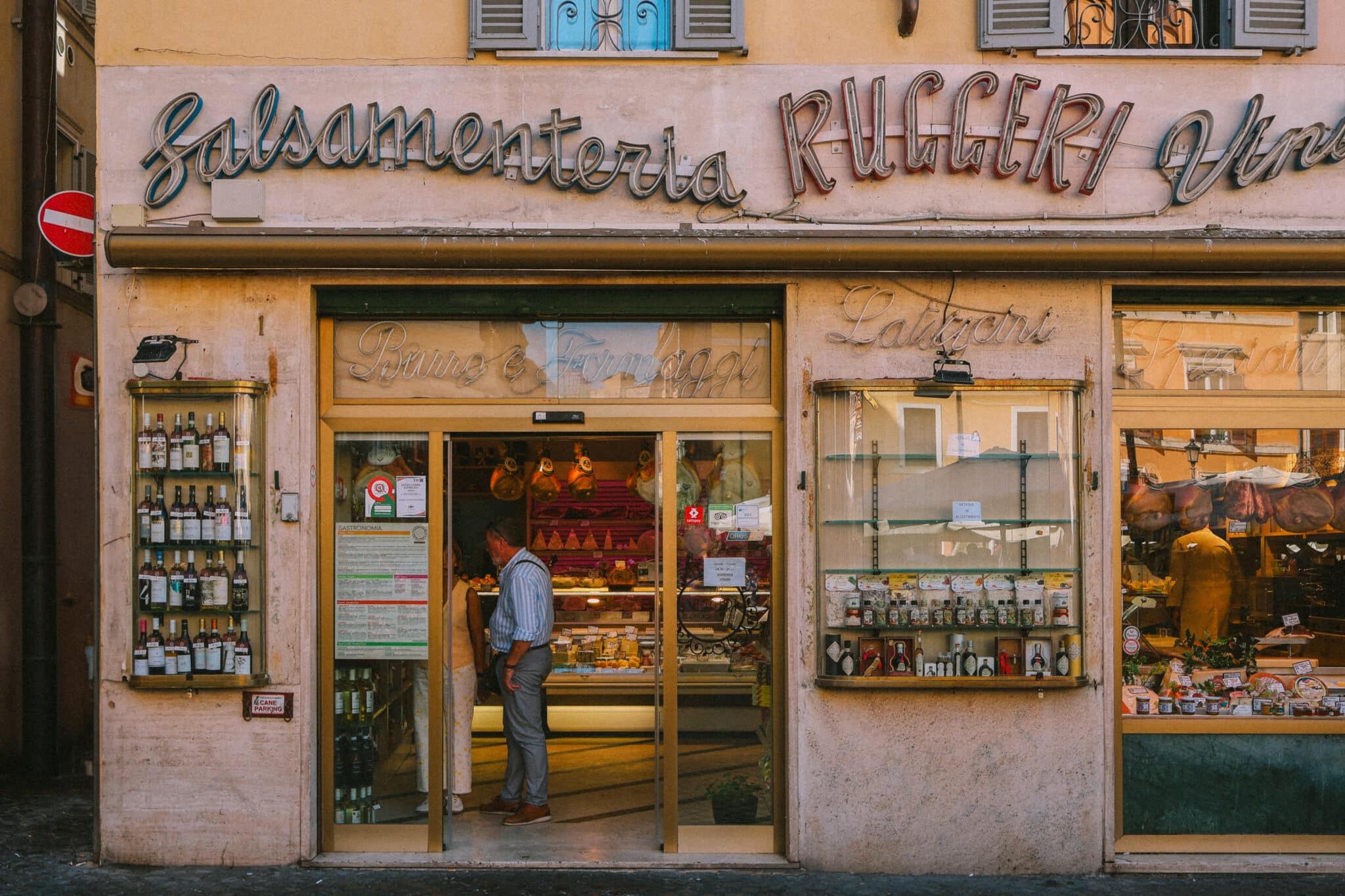 Salsamentaria Ruggeri store in Rome with a man entering
