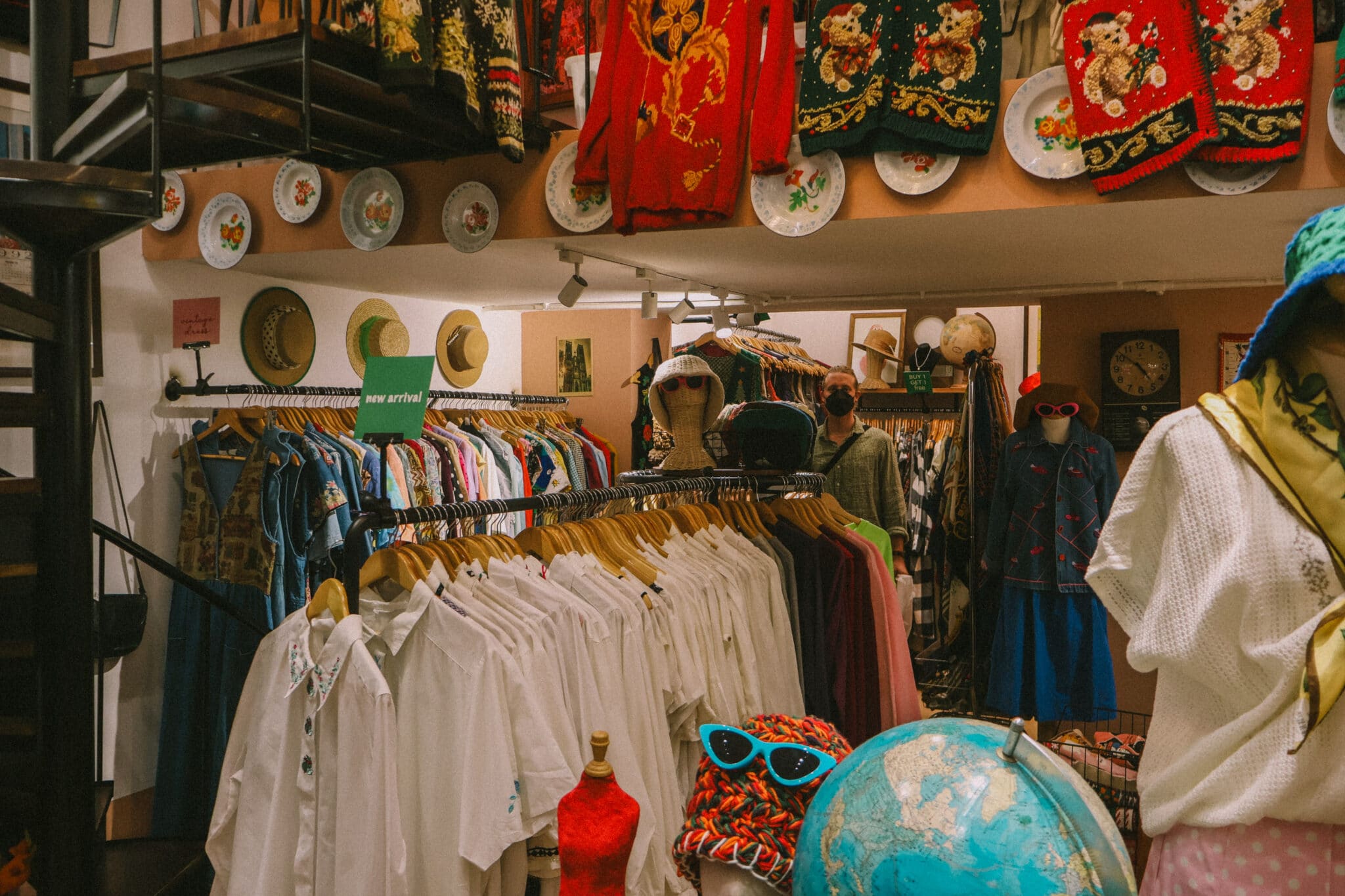 Hanoi Old Quarter vintage clothing store with colorful apparel and accessories.